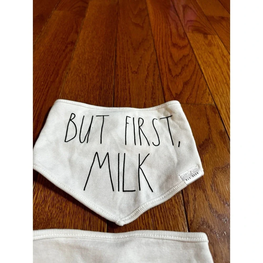 Rae Dunn Daddy Bandana Bib Set of 2  More please , But first milk  Material: 100